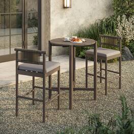 Eleni 3-Piece Outdoor Teak Wood Bar Set by Modway - Weathered Gray Pebble