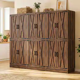 Aheaplus - 71'' Tall 4 Door Farmhouse Pantry Cabinet with Drawer and Adjustable Shelves, 70.8'' Width Food Cupboard, 3 Packs - Retro Brown