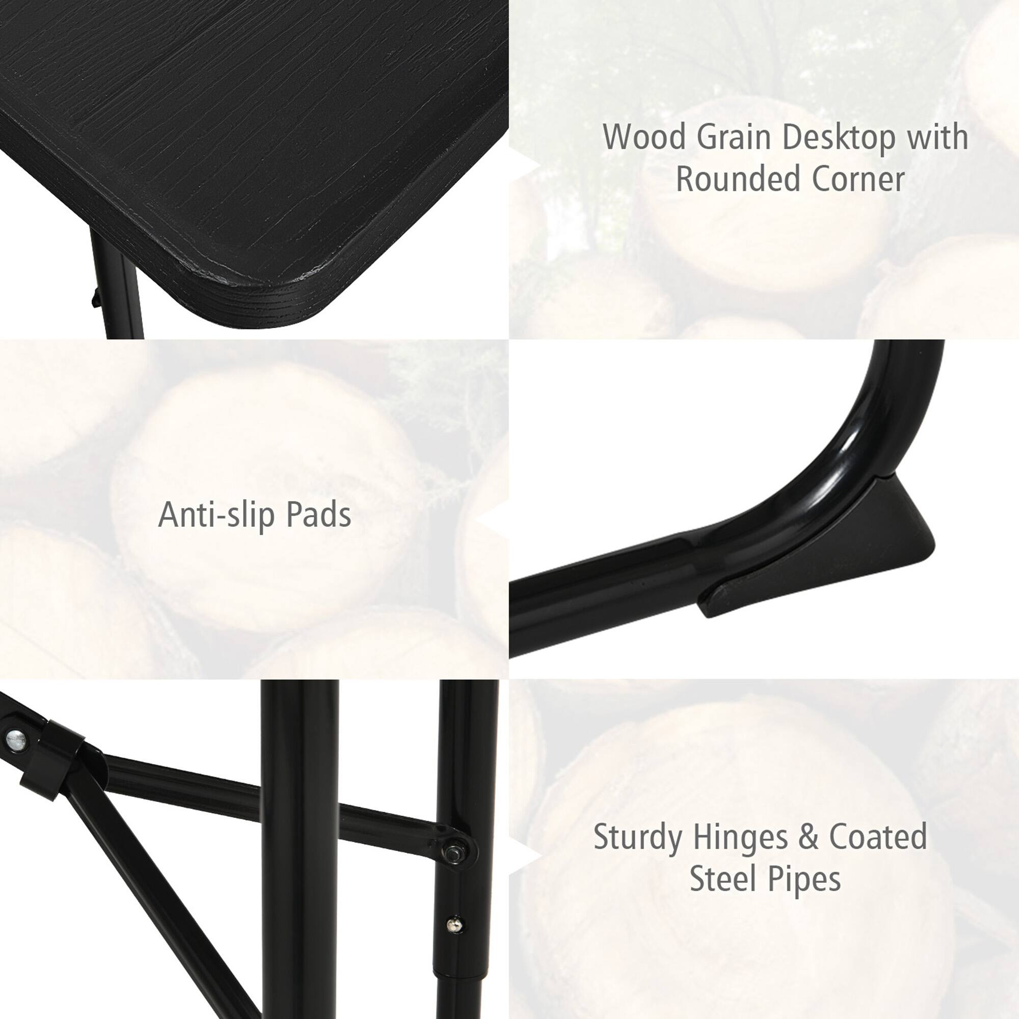 Wood Grain Desktop with Rounded Corner  
Anti-slip Pads  
Sturdy Hinges & Coated Steel Pipes