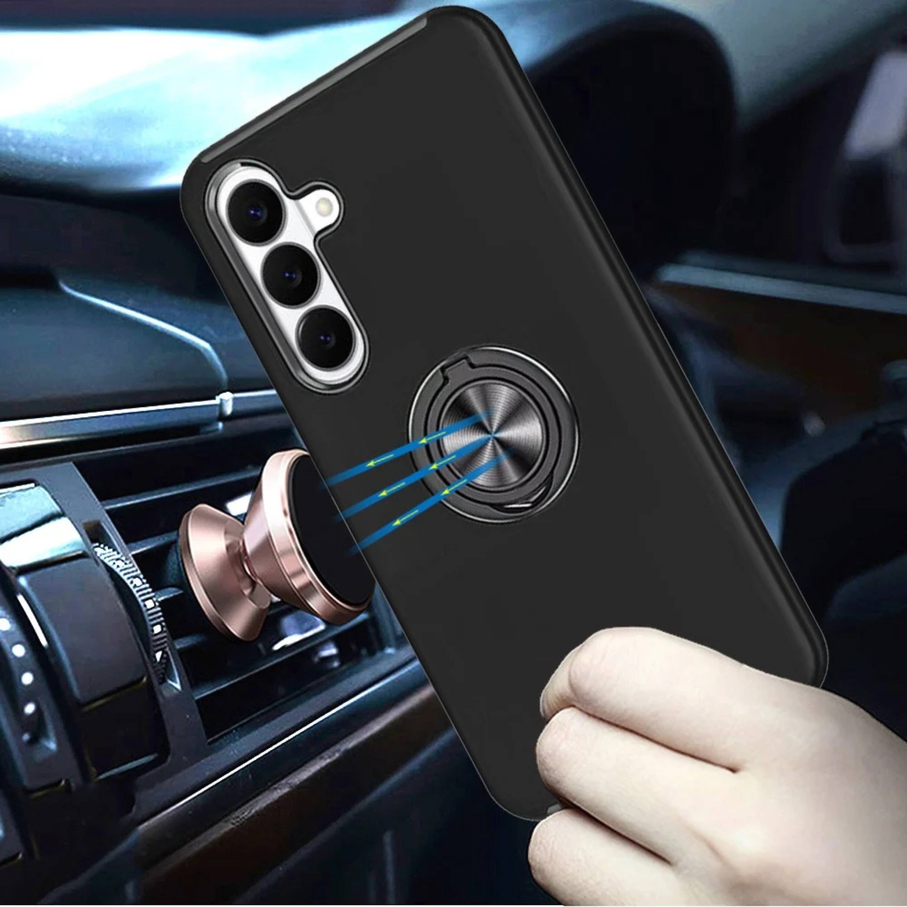 Angle. Kitcheniva - Dual Layer Magnetic Ring Stand Hybrid Case With Tempered Glass For Samsung S26 FE Dark Blue - Blue.