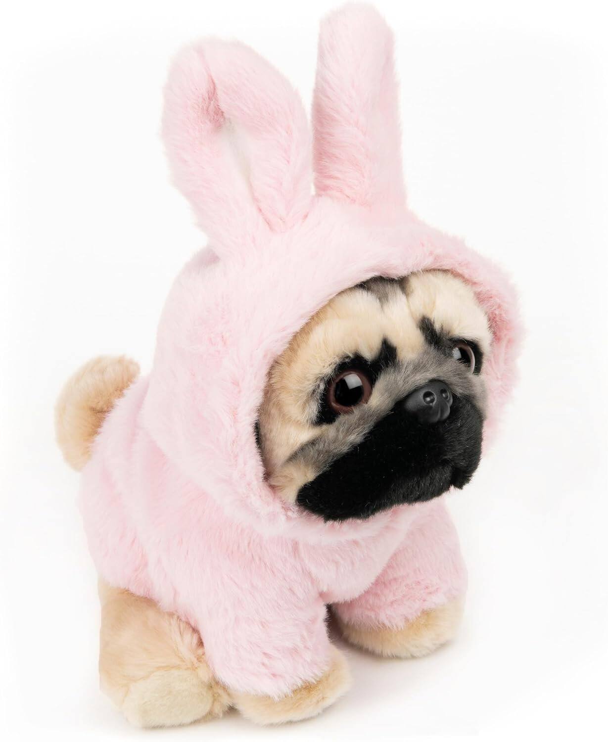 Angle. Gund - GUND Doug the Pug 9-Inch Plush in Fuzzy Bunny Hoodie Soft Stuffed Animal for Kids Ages 1+ - Multicolour.