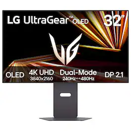 LG - UltraGear 32" OLED Dual Mode (4K UHD 240Hz, FHD 480Hz) 0.03ms G-SYNC Compatible, AMD FreeSync Premium Pro Gaming Monitor - Black