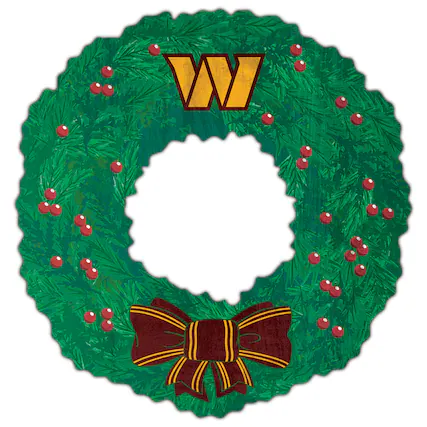 Front. Fan Creations - Washington Commanders 16'' Team Wreath Sign - Green.