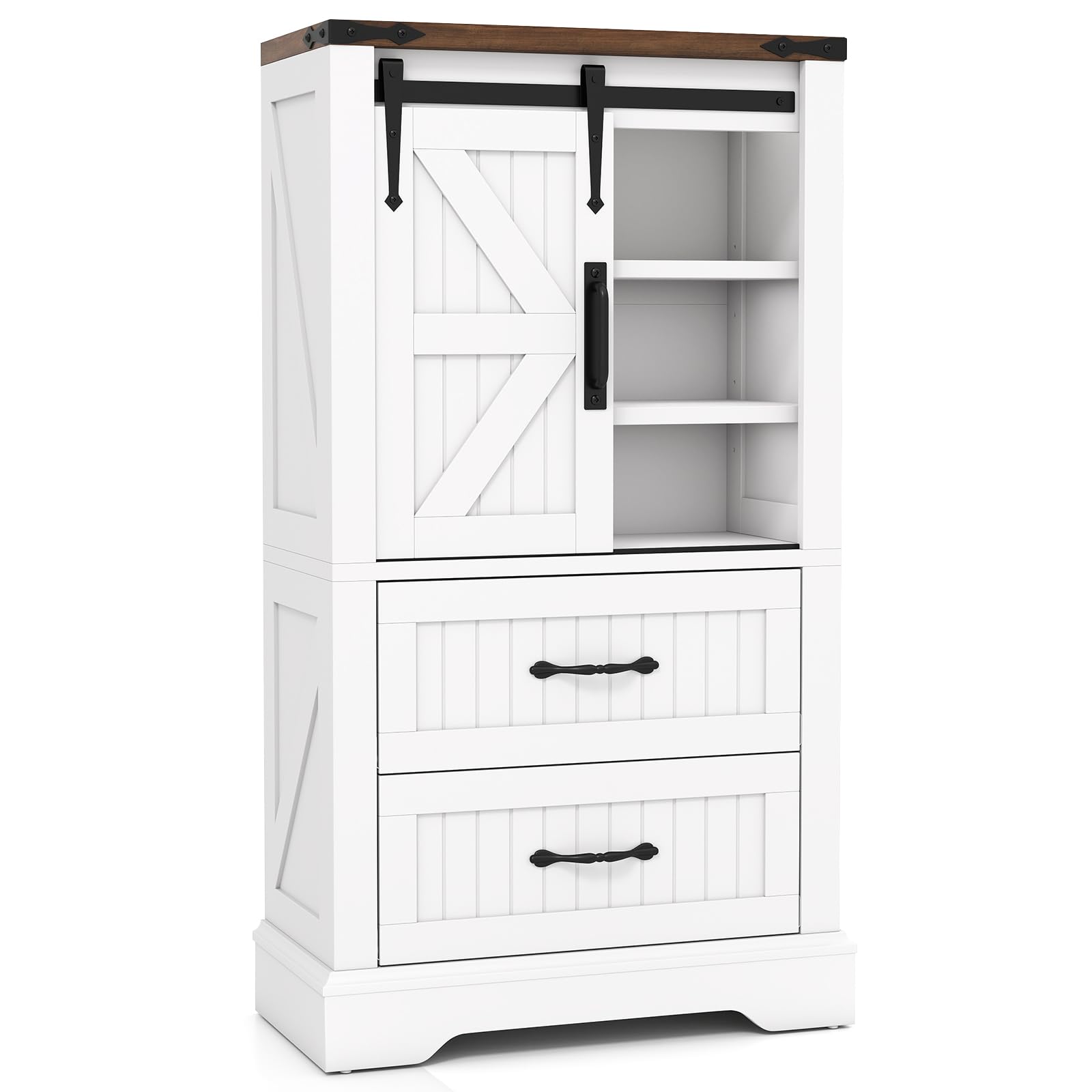 Front. Ecooso - Freestanding Bathroom Floor Cabinet, Farmhouse Storage Organizer with Doors, Space-Saving - White.