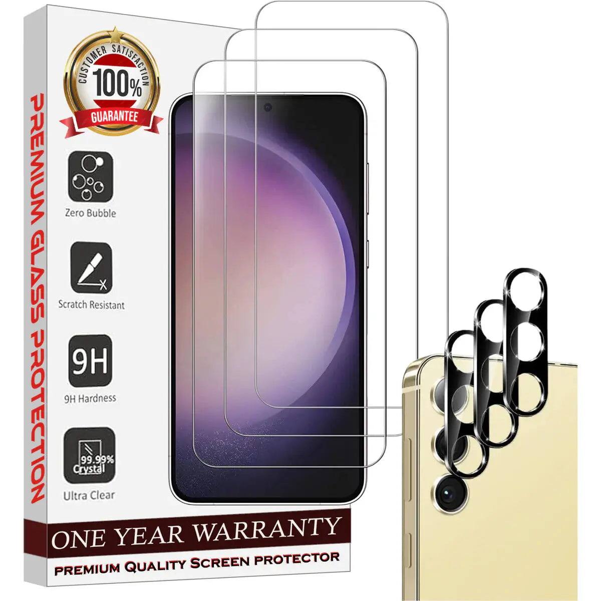 CUSTOMER 100% SATISFACTION GUARANTEE PREMIUM Zero Bubble GLASS Scratch Resistant 9H 9H Hardness PROTECTION ONE Ultra Crystal 99.99% Clear YEAR SCREEN WARRANTY PROTECTOR PREMIUM QUALITY