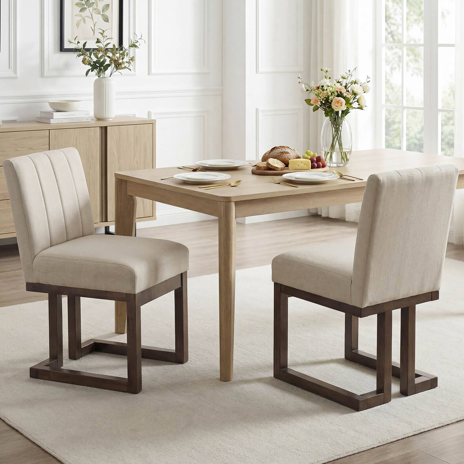 Alt View 3. Costway - Costway 2PCS Wooden Dining Chairs Modern Farmhouse Fabric Upholstered Kitchen Chairs - Walnut.