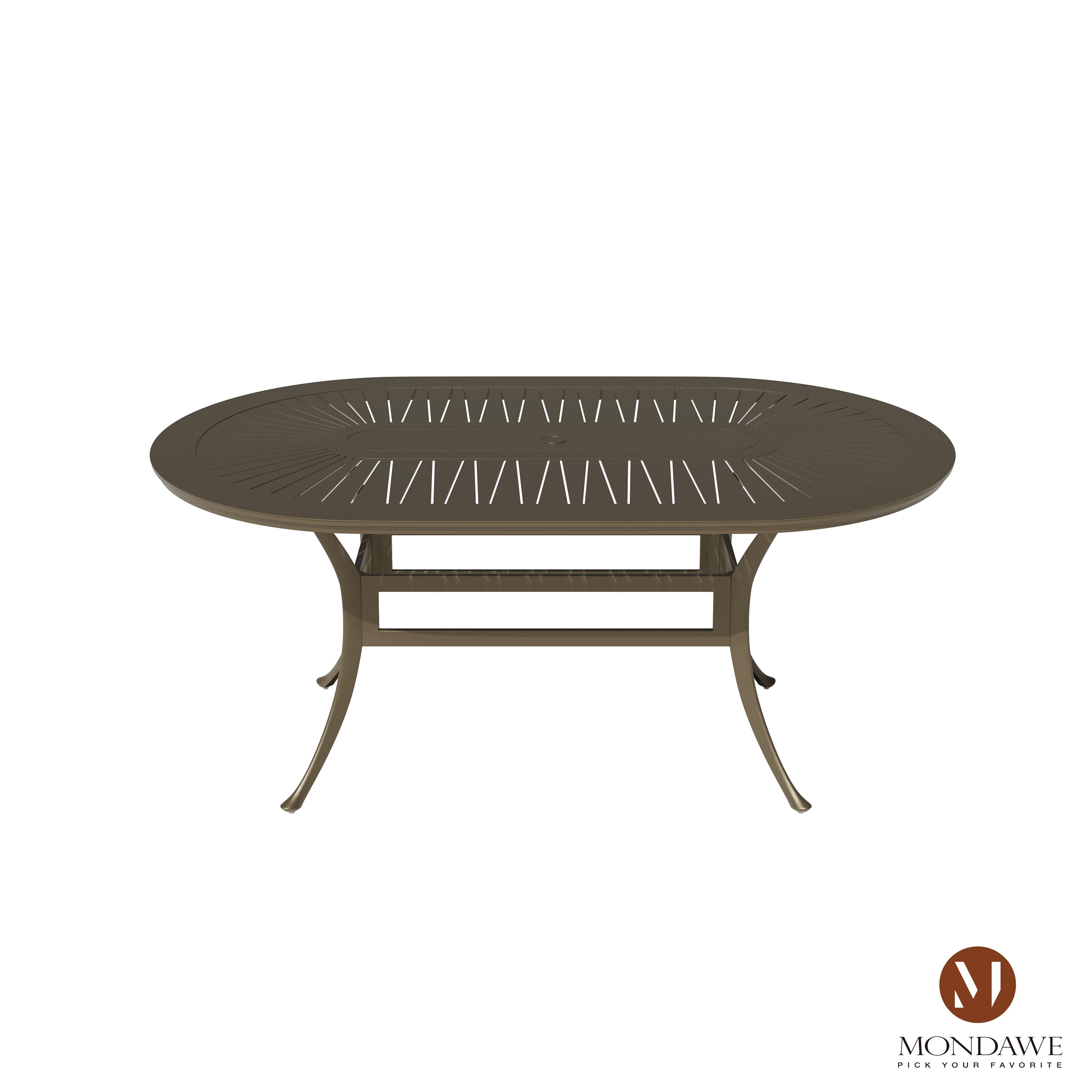 Mondawe - 72" x 42" Oval Powder Coated Cast Aluminum Outdoor Dining Table with Umbrella Hole - Bronze