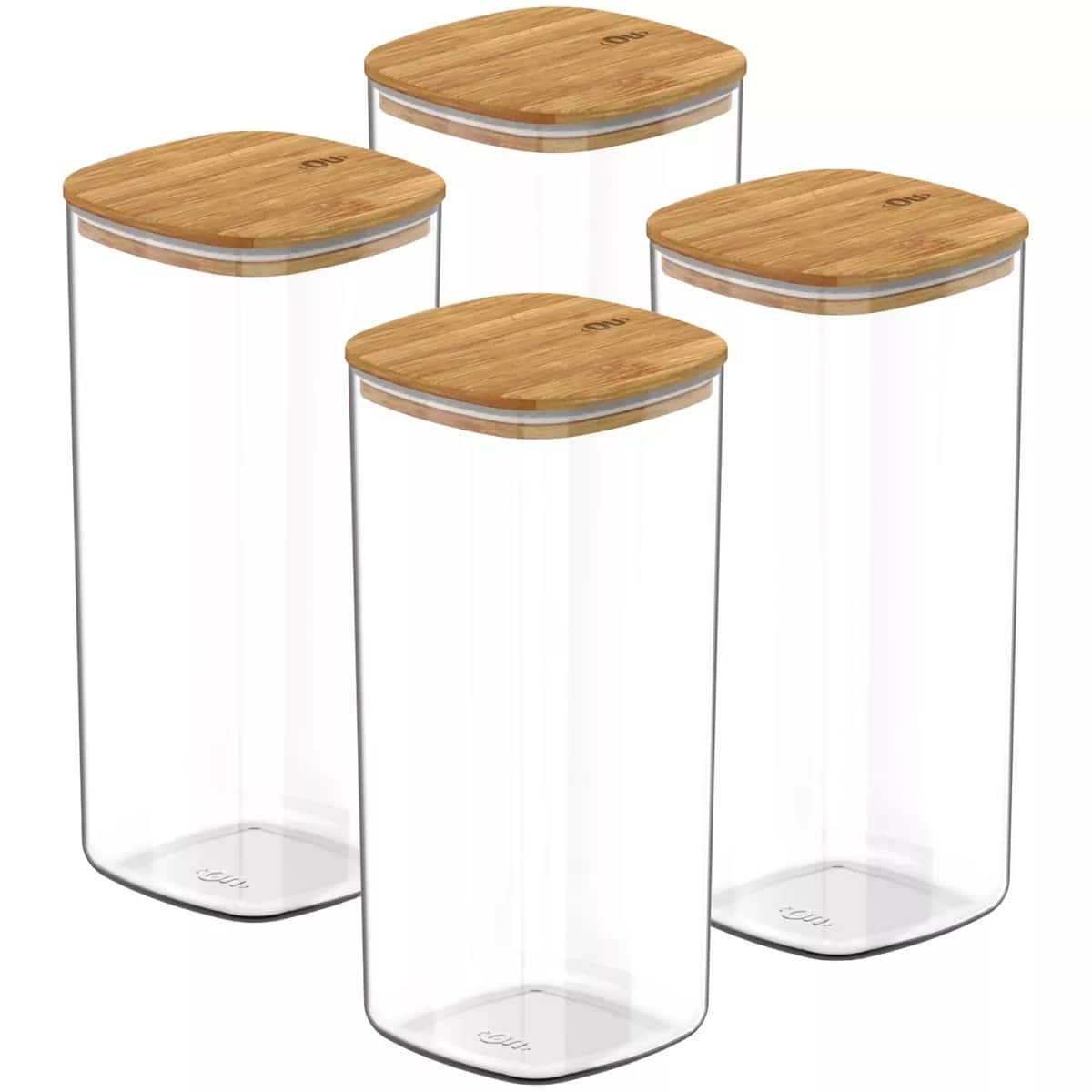 OU - Food Storage Container Set 8pc (set of 4) w Airtight Bamboo Lid, Plastic Food Container - Clear