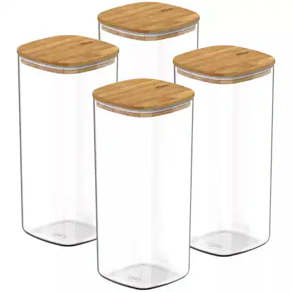 Front. OU - OU Food Storage Container Set 8pc (set of 4) w Airtight Bamboo Lid, Plastic Food Container - Clear.