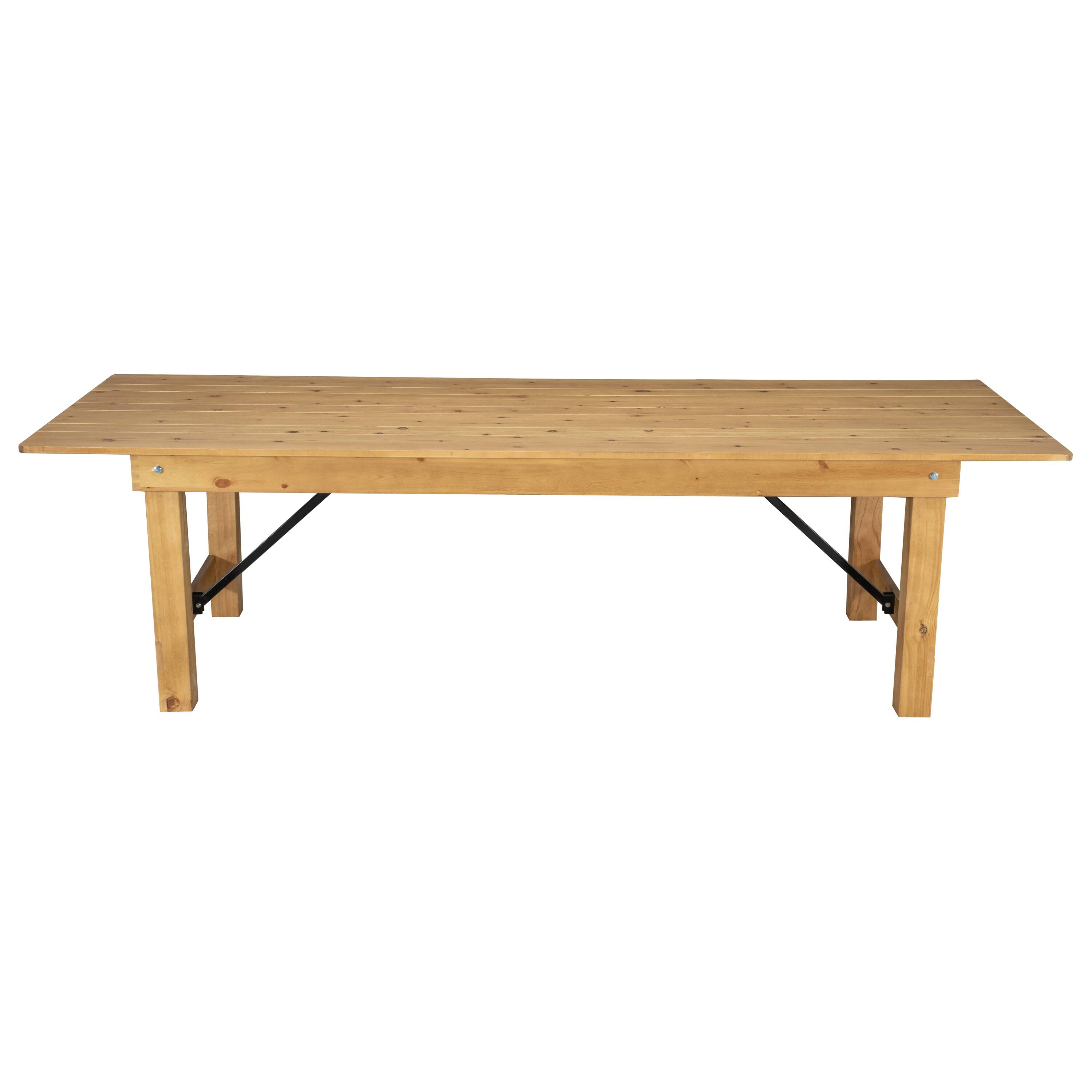 Angle. Flash Furniture - HERCULES 9' x 40" Rectangular Antique Rustic Light Natural Solid Pine Folding Farm Table - Natural.
