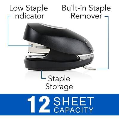 Low Staple Indicator  
Built-in Staple Remover  
Staple Storage  

12 SHEET CAPACITY