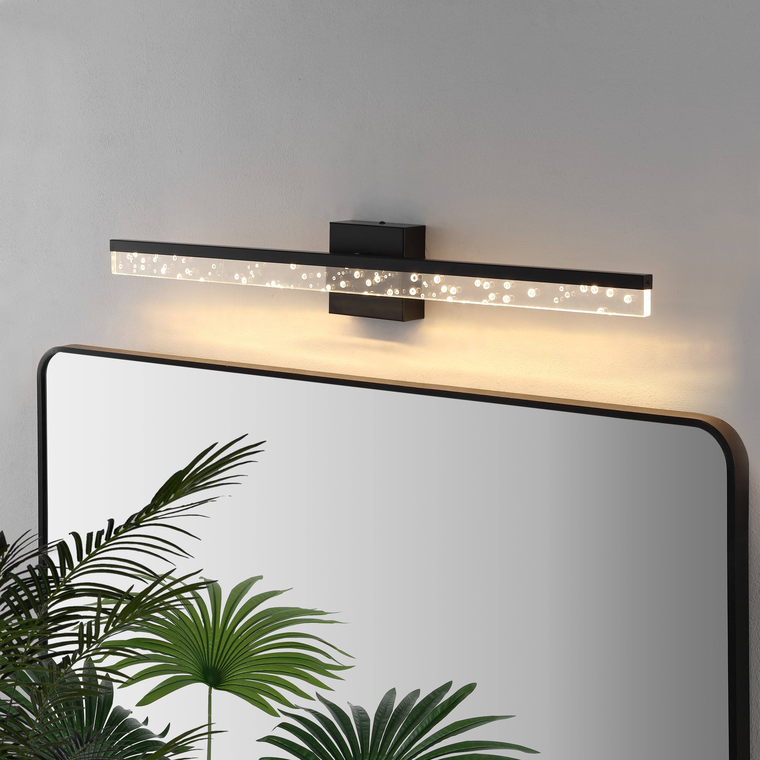 Alt View 1. Jonathan Y - Mario 30" 1-Light Modern Contemporary 360-Degree Rotatable Iron/Seeded Acrylic Integrated LED Vanity Light, Black/Clear - Black/Clear.