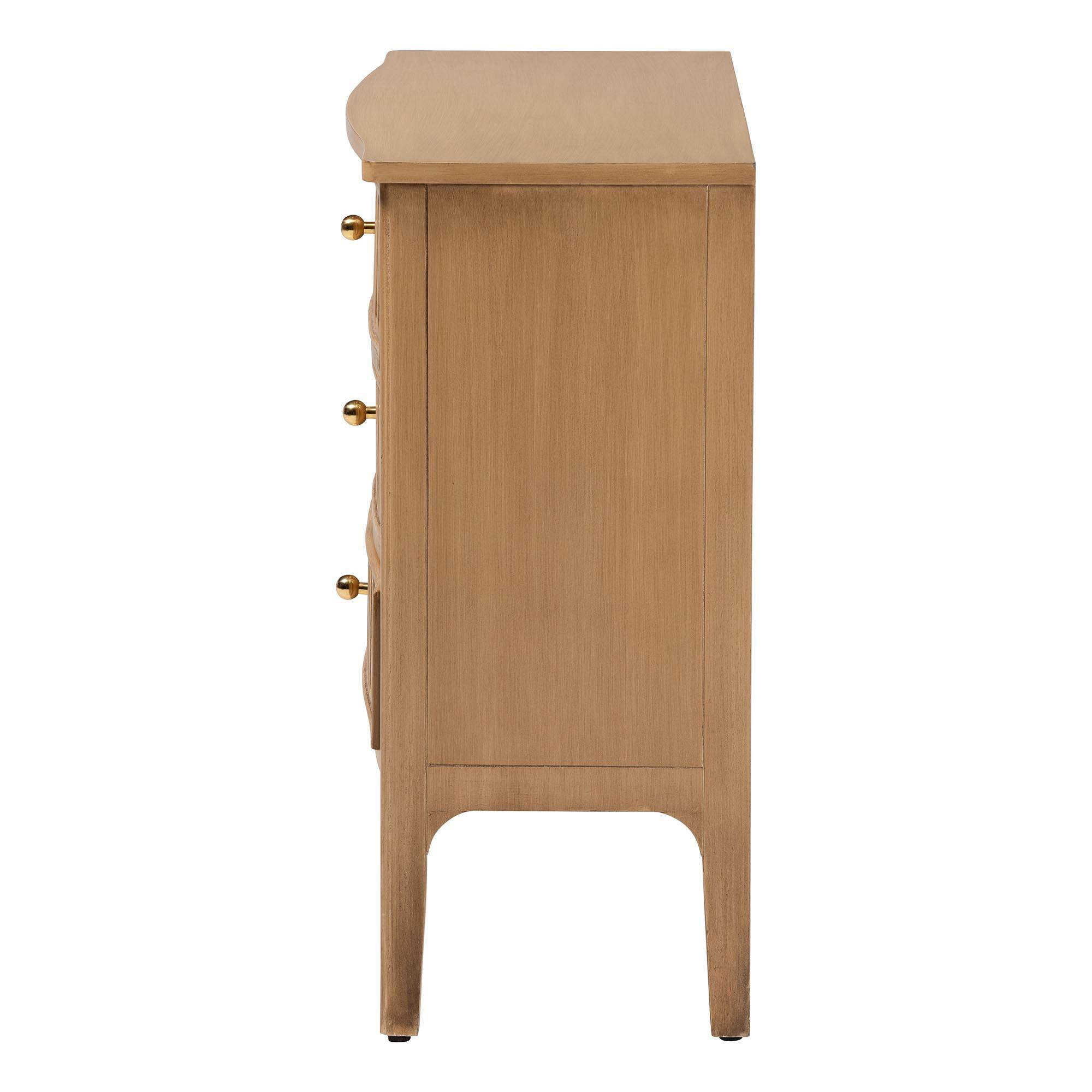 Back. bali & pari - bali & pari Lavi Fluted Wood Chest - 3-Drawer Storage Chest with Textured Drawer Fronts and Round Knobs for Bedroom - Antique Beige.