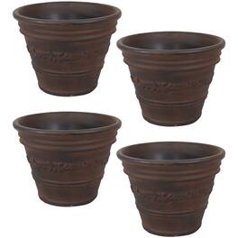 Sunnydaze - 13 in Laurel Dual-Wall Polyresin Planter - Set of 4 - Dark Brown