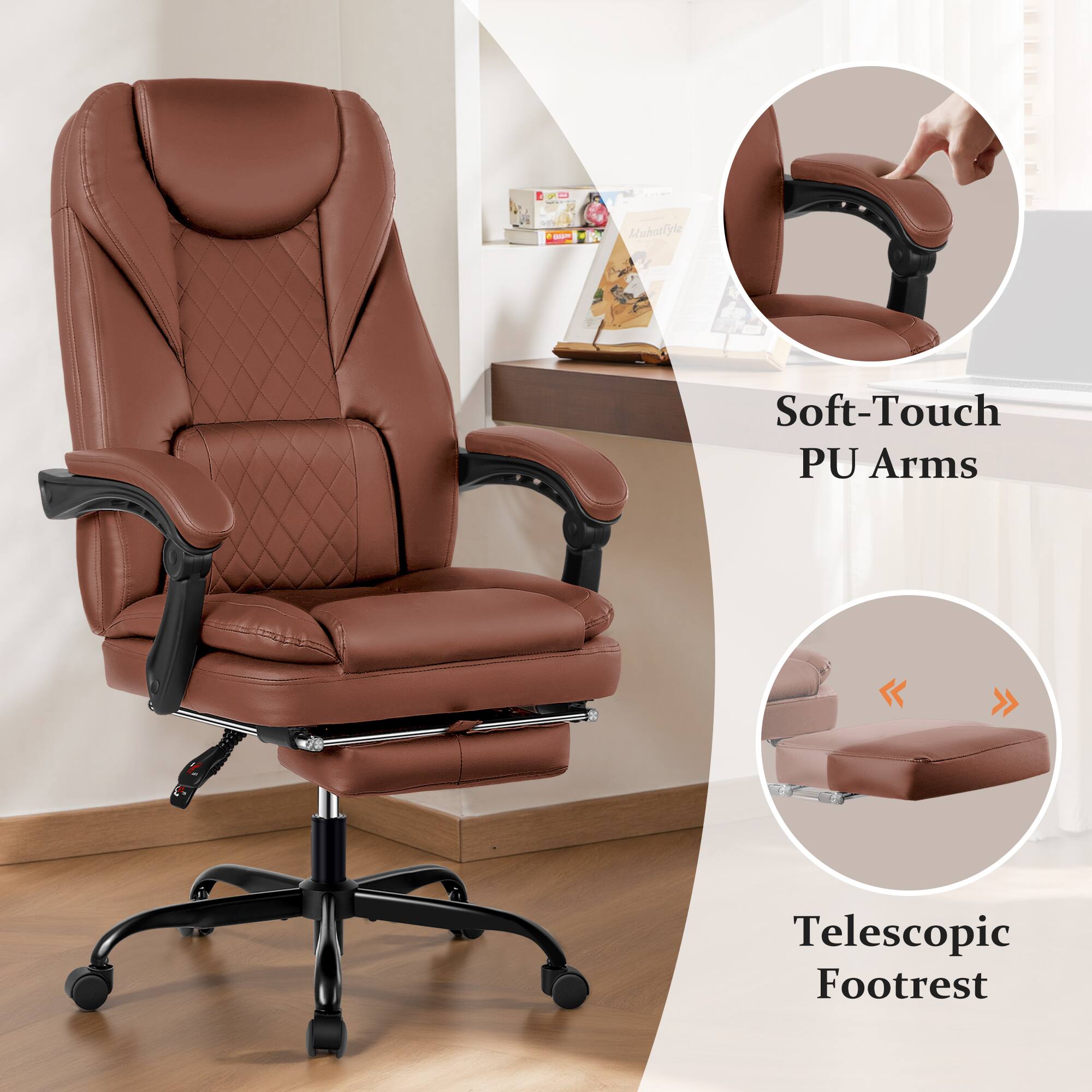 - Muhetfyle Soft-Touch PU Arms Telescopic Footrest