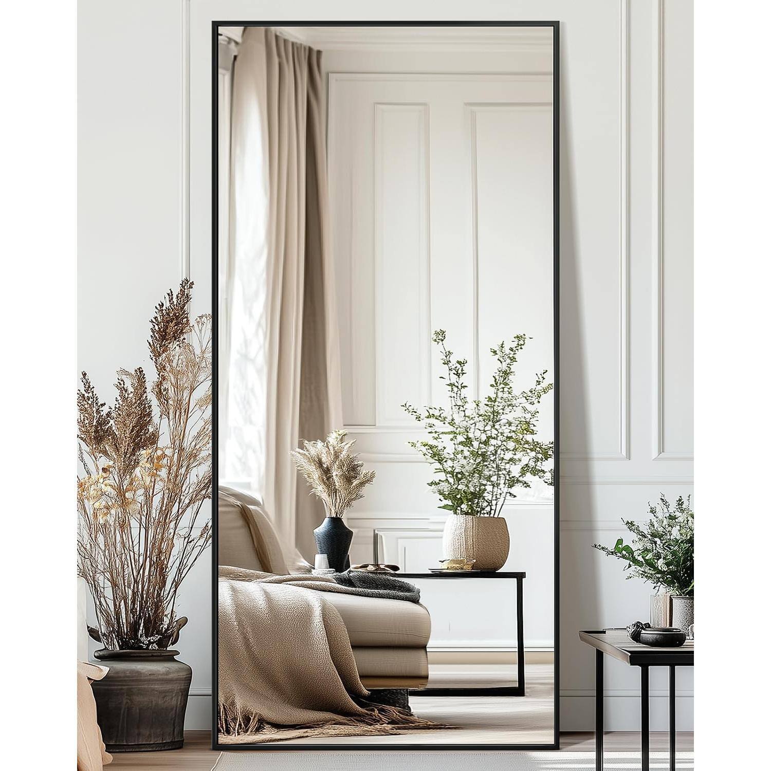 Left. Cedar Assembly - Floor Mirror 58" 21" Full Length With Stand Freestanding For Bedroom Living Room Mirrors: body mirrors - Gold-76"L x 34"W-Rect Style.