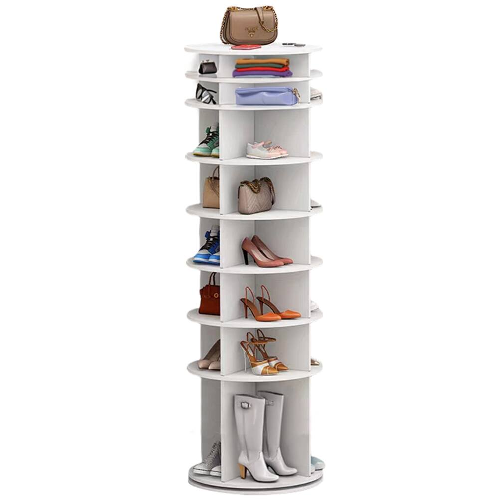Alt View 7. Loheer - Loheer 8 tier rotating shoe rack, White PVC Round Carousel, Closet Storage Tower - White.
