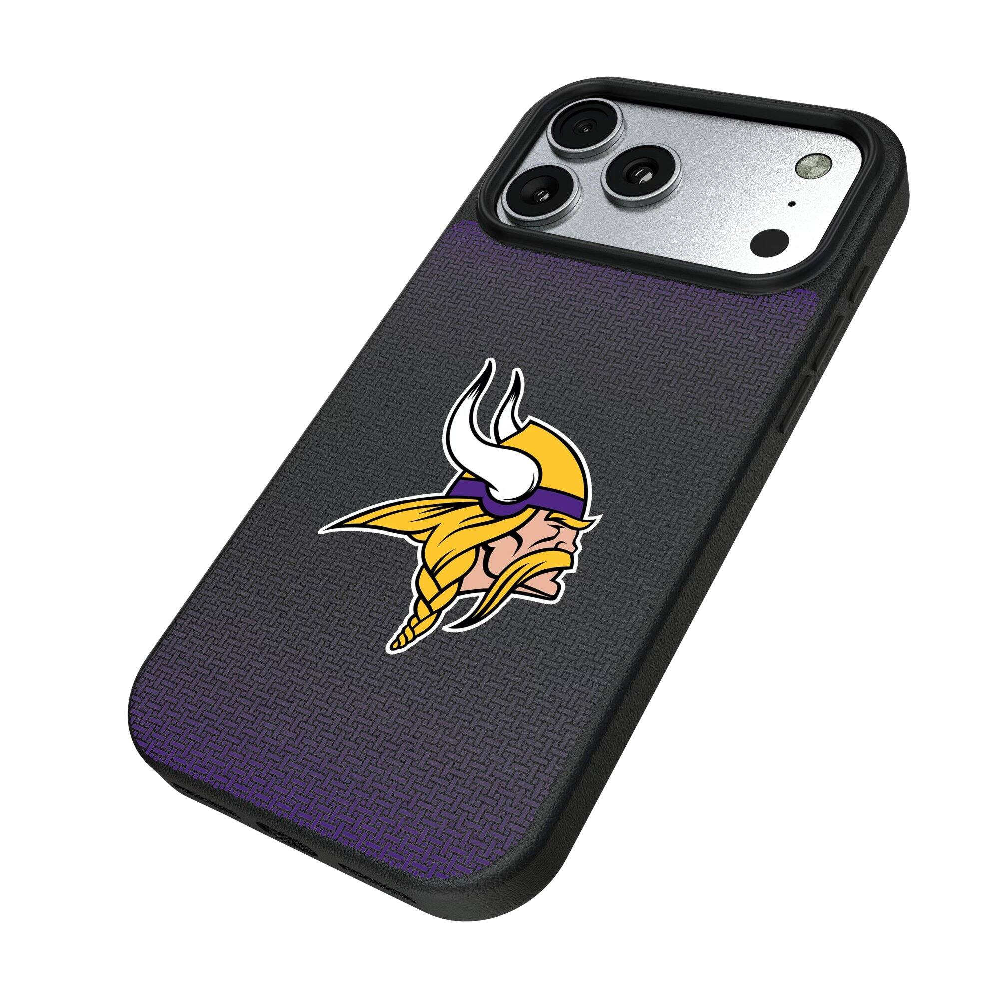 Alt View 1. Keyscaper - Minnesota Vikings Linen Logo iPhone Magnetic Bump Case - 15 Plus - Black.