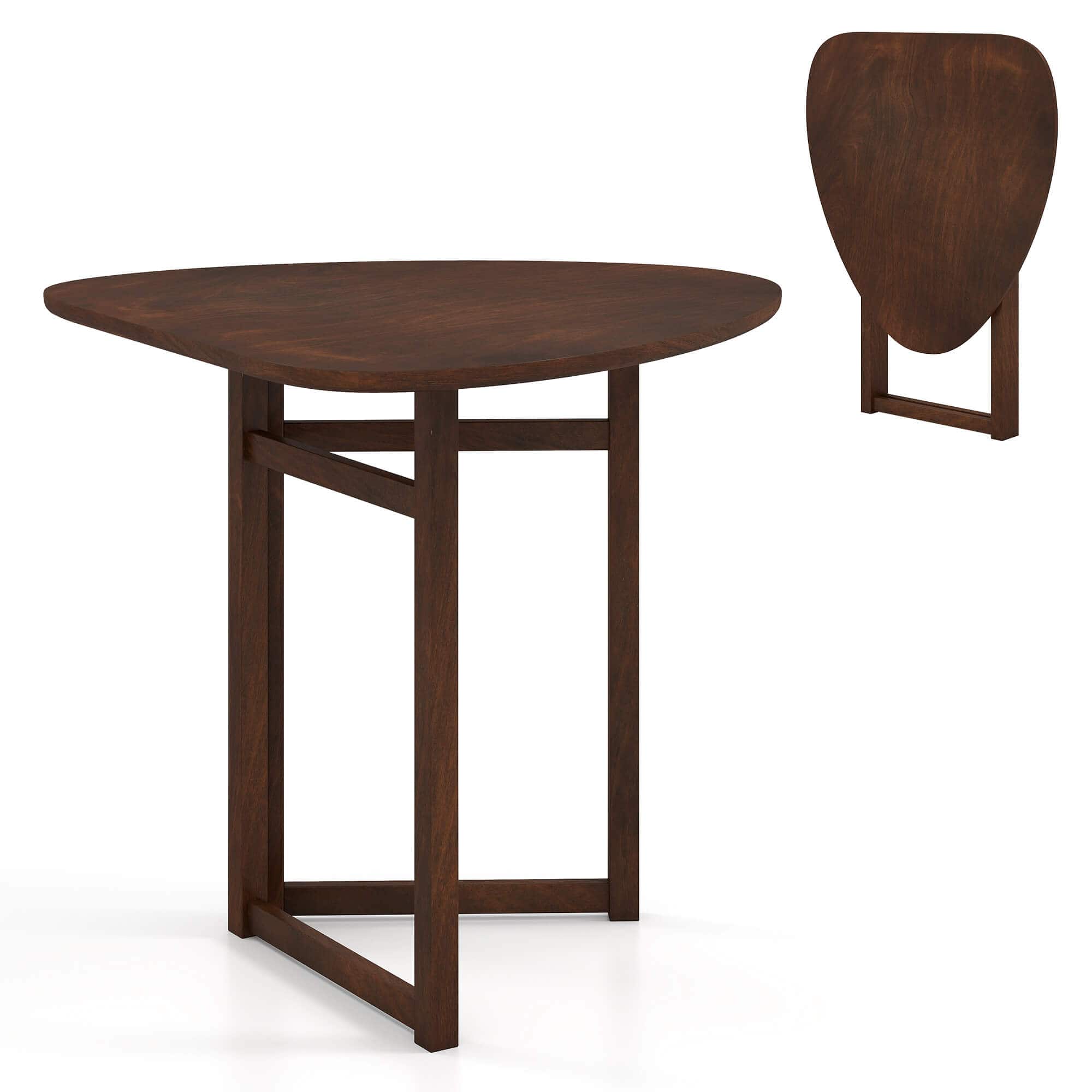 Costway - Foldable Dining Table with Rubber Wood Legs Space-Saving Dinner Table for Apartment - Walnut