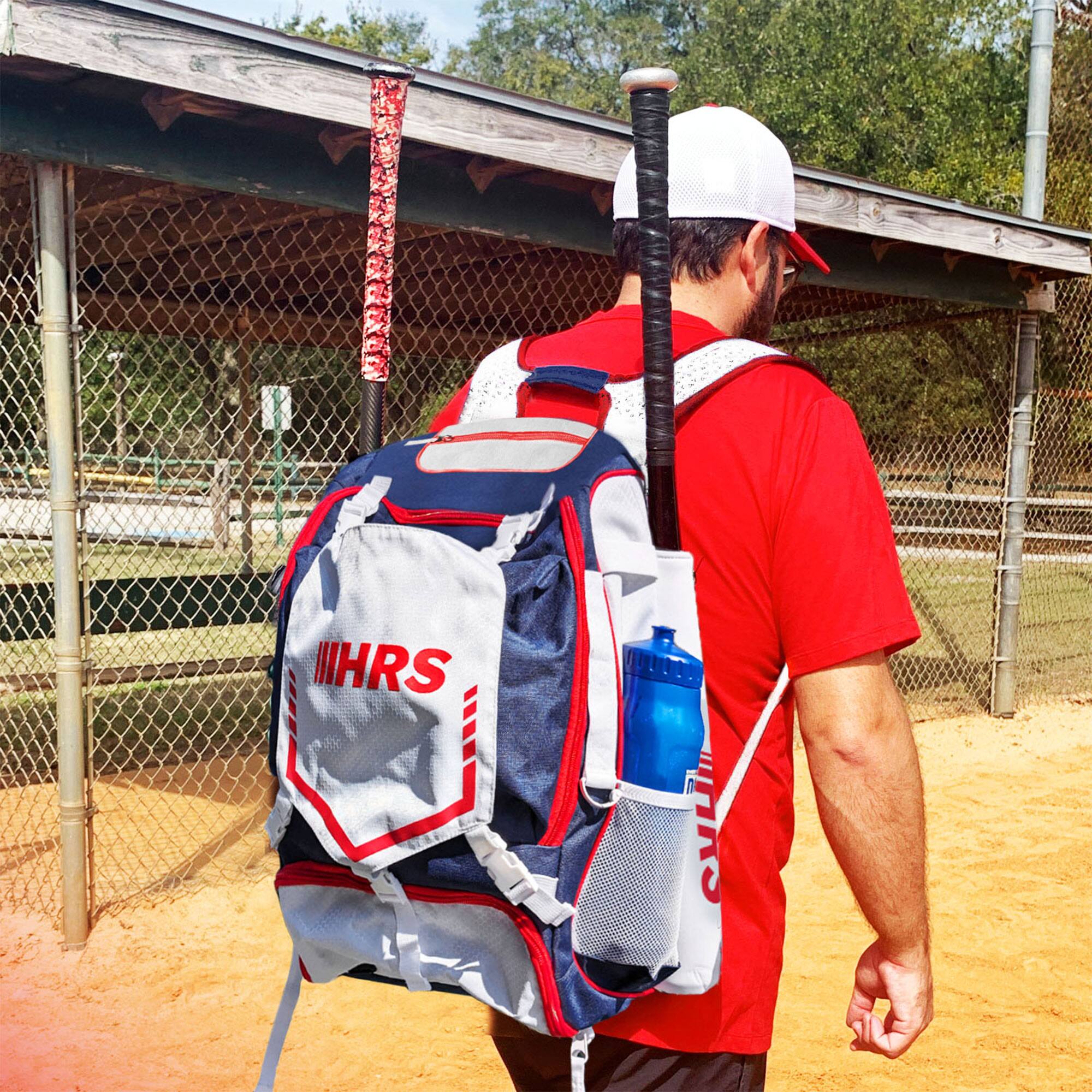 Alt View 3. Hit Run Steal - Hit Run Steal Bat Bag Backpack, Holds 4 Bats, Glove, and Helmet, Red/White/Blue - Red, White, Blue.