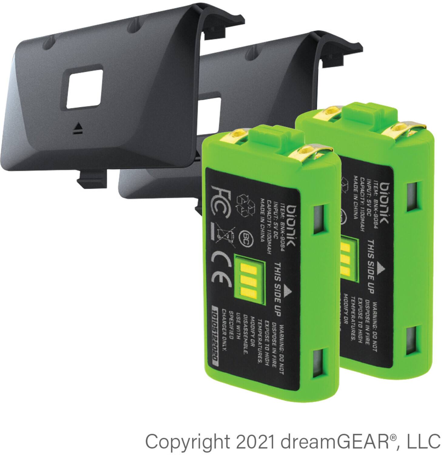 **Item:** FC  
**Capacity:** 1000mAh  
**Made in China**  
**DC 8NK-9084**  
**This Side Up**  
**Warning:**  
- Do not expose to high temperatures.  
- Do not disassemble.  
- Do not dispose of in fire.  
- Use only with specified charger.  

**Item:** CHINA DC 8NK-9084  
**Capacity:** 1000mAh  
**Made in China**  
**This Side Up**  
**Warning:**  
- Do not expose to high temperatures.  
- Do not disassemble.  
- Do not dispose of in fire.  
- Use only with specified charger.  

**Copyright 2021 dreamGEAR®, LLC**