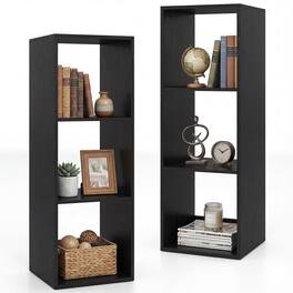 Gymax - 3-Cube Open Back Bookcase Set of 2 w/ Anti-tip Kit Modern Style Organizer - Black