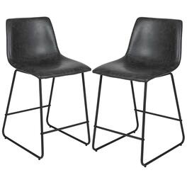 Alamont Home - Reagan Set of 2 Kitchen Counter Height Stool - 24 Inch LeatherSoft Barstool - Gray