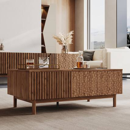 Front. luck idea - 51.1" Lift-top Coffee Table with Storage Drawers - Walnut Color.