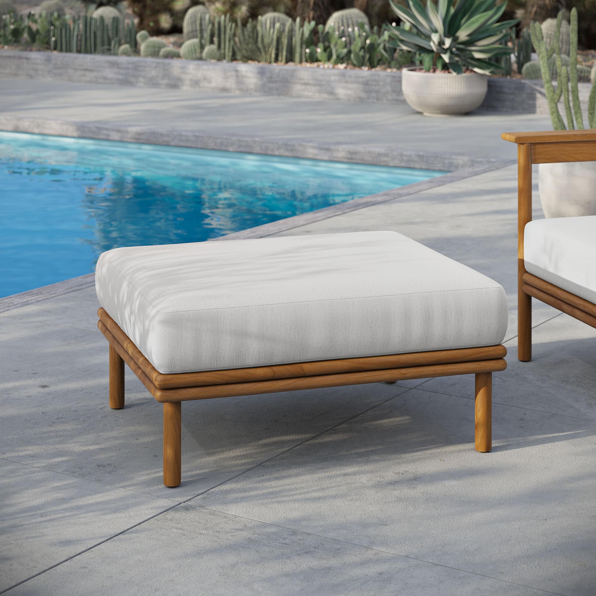 Wren Outdoor Patio Teak Wood Ottoman by Modway - Natural Sail