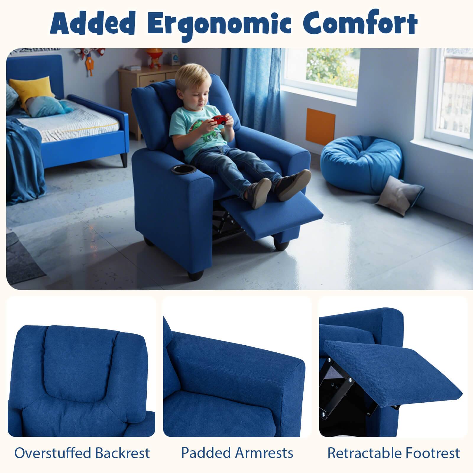 Added Ergonomic Comfort

Overstuffed Backrest  
Padded Armrests  
Retractable Footrest