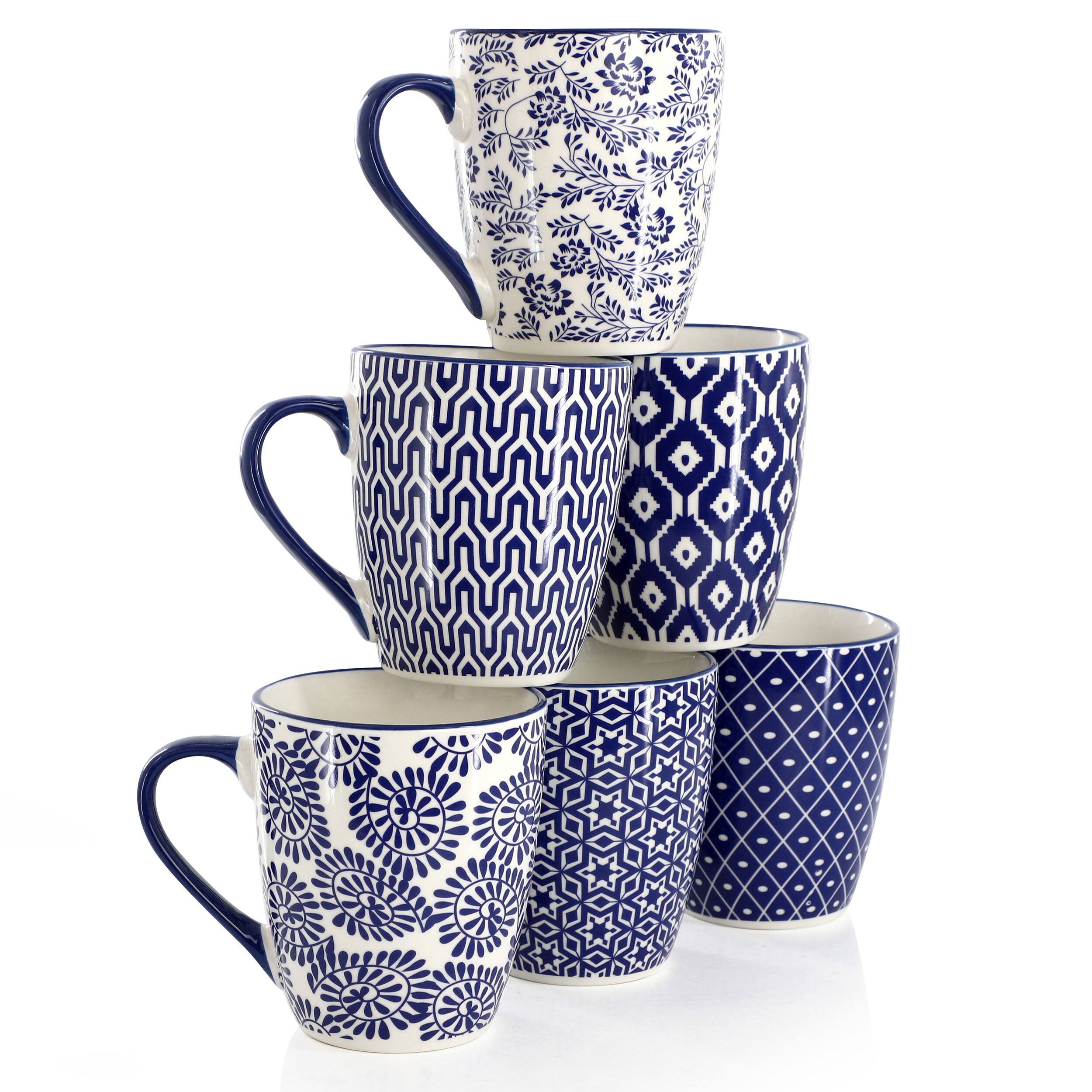 Alt View 3. Elama - Elama Declan 6 Piece 12 Ounce Assorted Design Stoneware Mug Set in Blue and White - Blue.