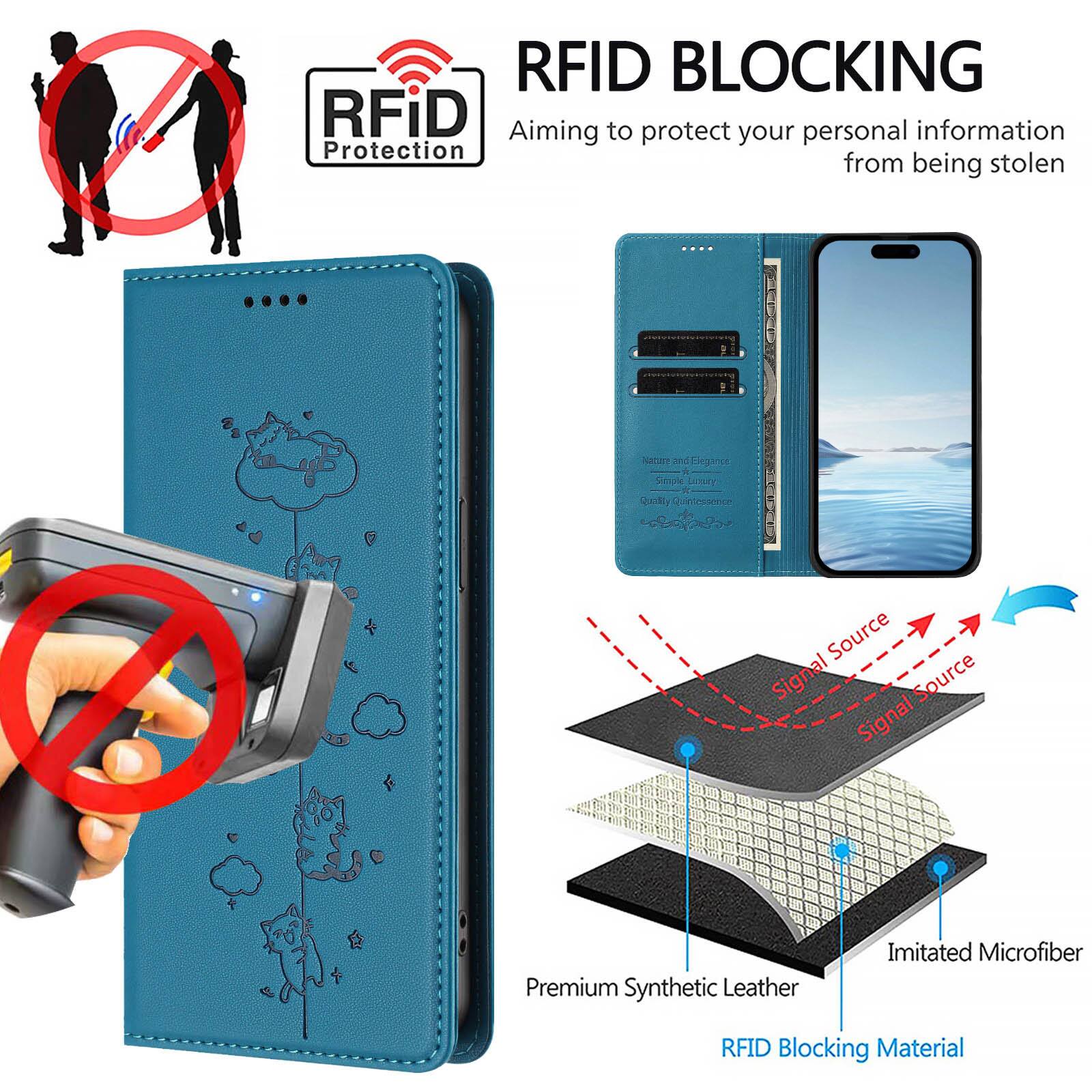 RFID BLOCKING  
Aiming to protect your personal information from being stolen  

RFID Protection  

Premium Synthetic Leather  
Imitated Microfiber  
RFID Blocking Material  

Signal Source  
Signal Source