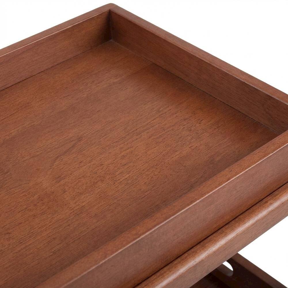 Alt View 2. FurniFact - Solid Wood Kitchen Cart With Serving Trays, Vintage Bar Cart On Wheels - Walnut.
