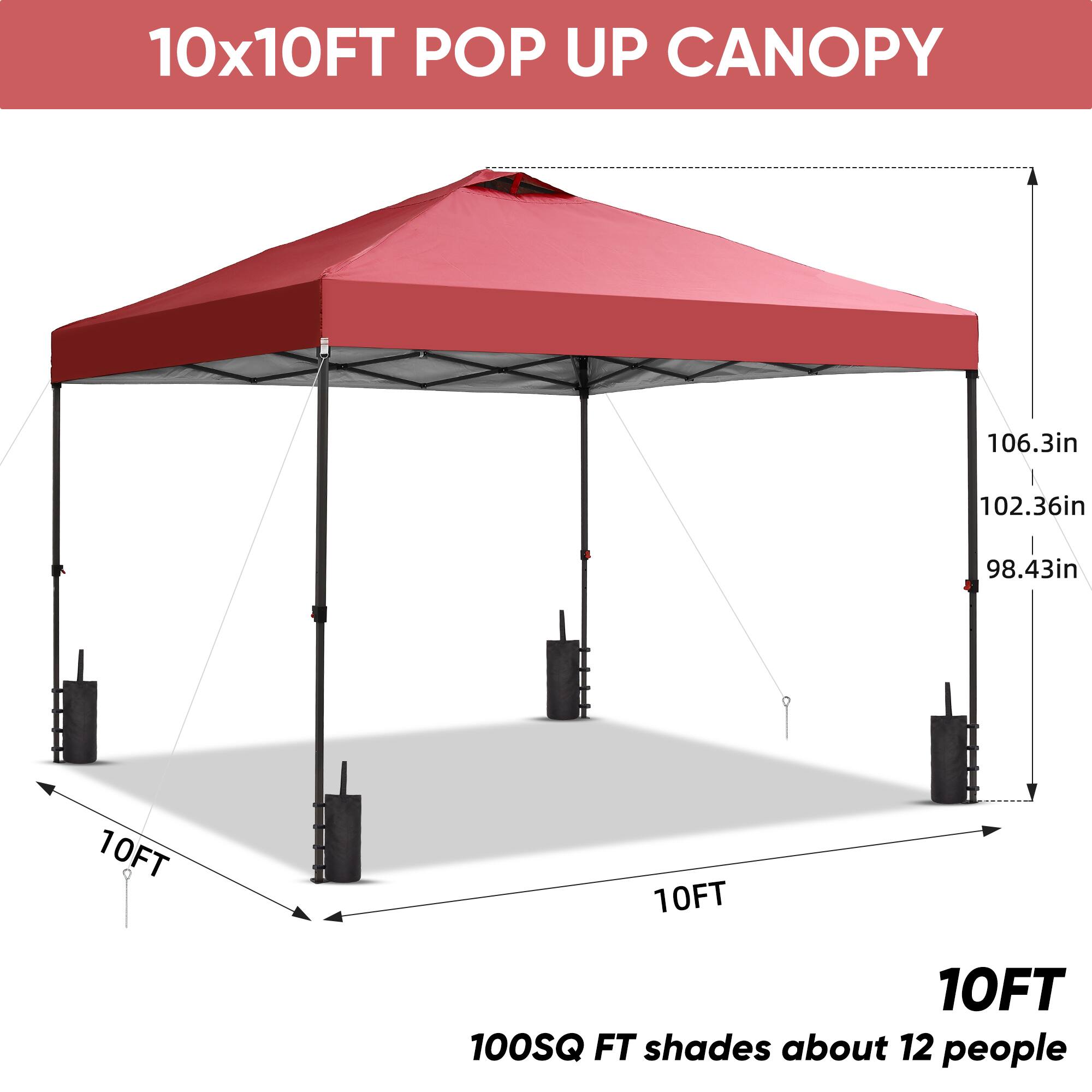 10x10FT POP UP CANOPY

106.3in
102.36in
98.43in
10FT
10FT
10FT

100SQ FT shades about 12 people