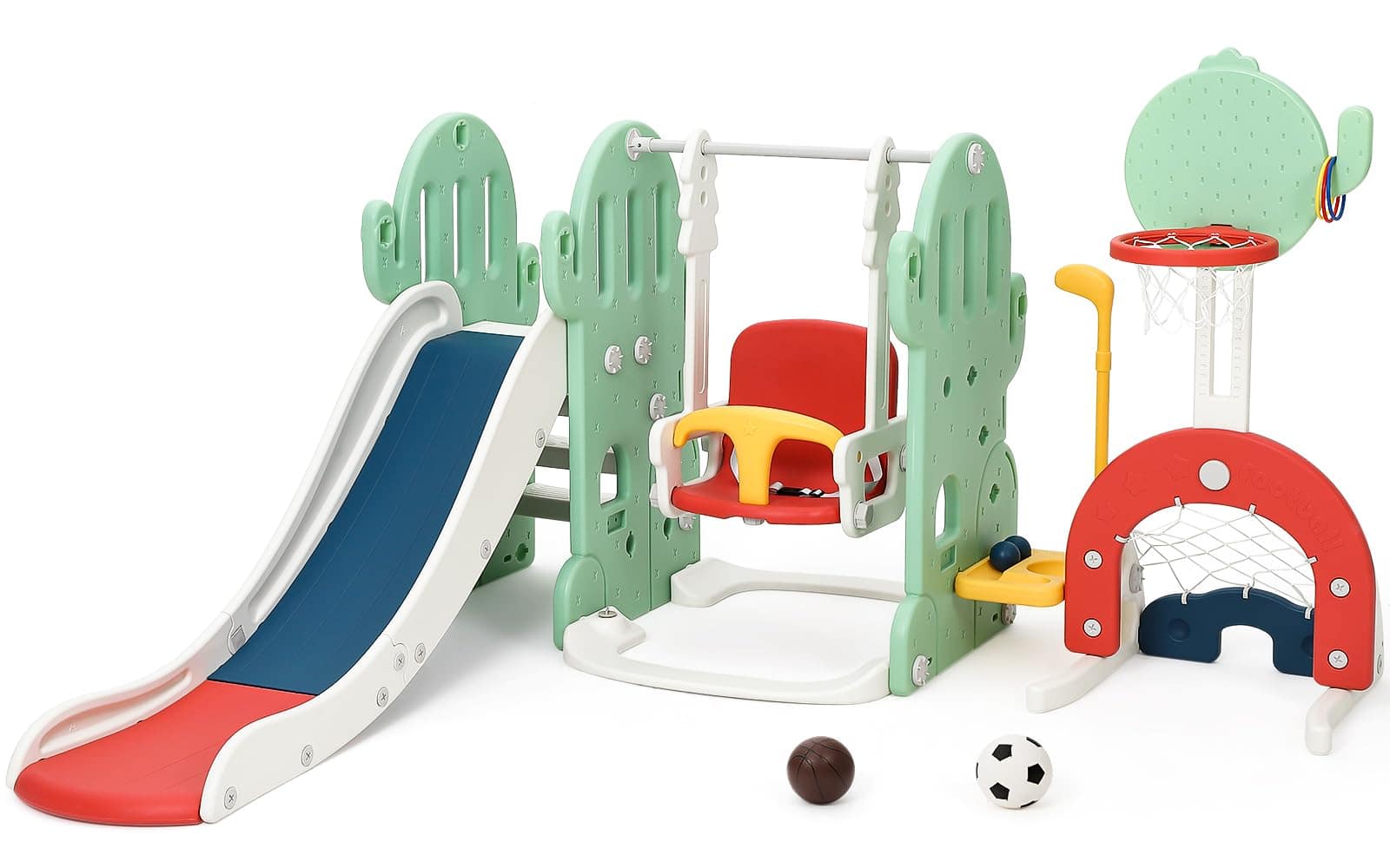 GARVEE - 7-in-1 Toddler Slide & Swing Set with Adjustable Swing, Climber, Hoop, Soccer, Golf & Ring Toss for Indoor/Outdoor Play - Green price history on PriceWatchPro