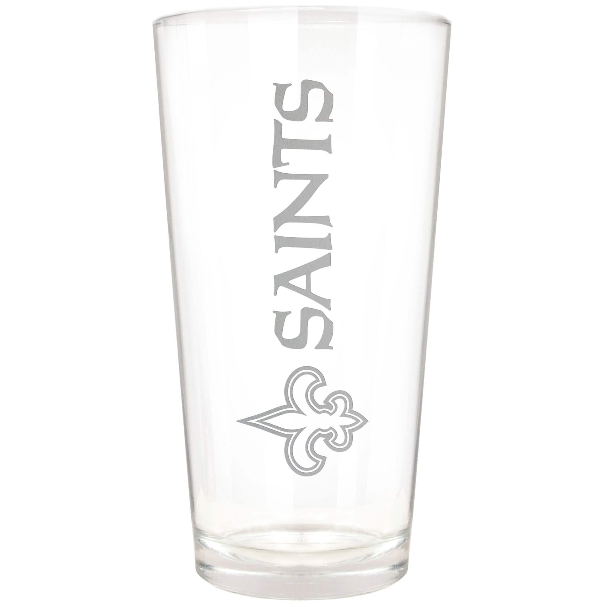 Front. Great American Products - New Orleans Saints Etched 16oz. Vertical Rally Cry Pint Glass - Multicolor.