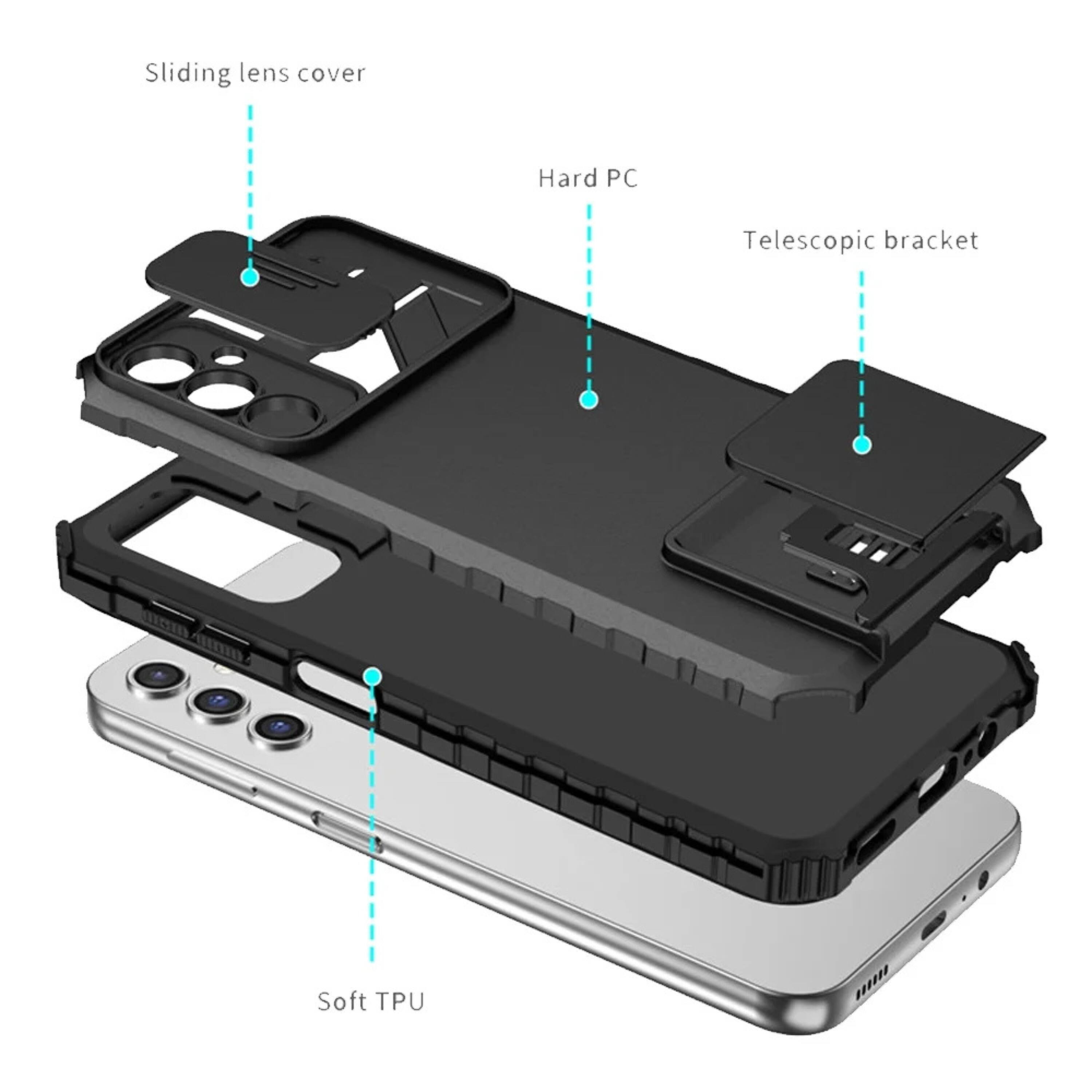Sliding lens cover  
Hard PC  
Telescopic bracket  
Soft TPU