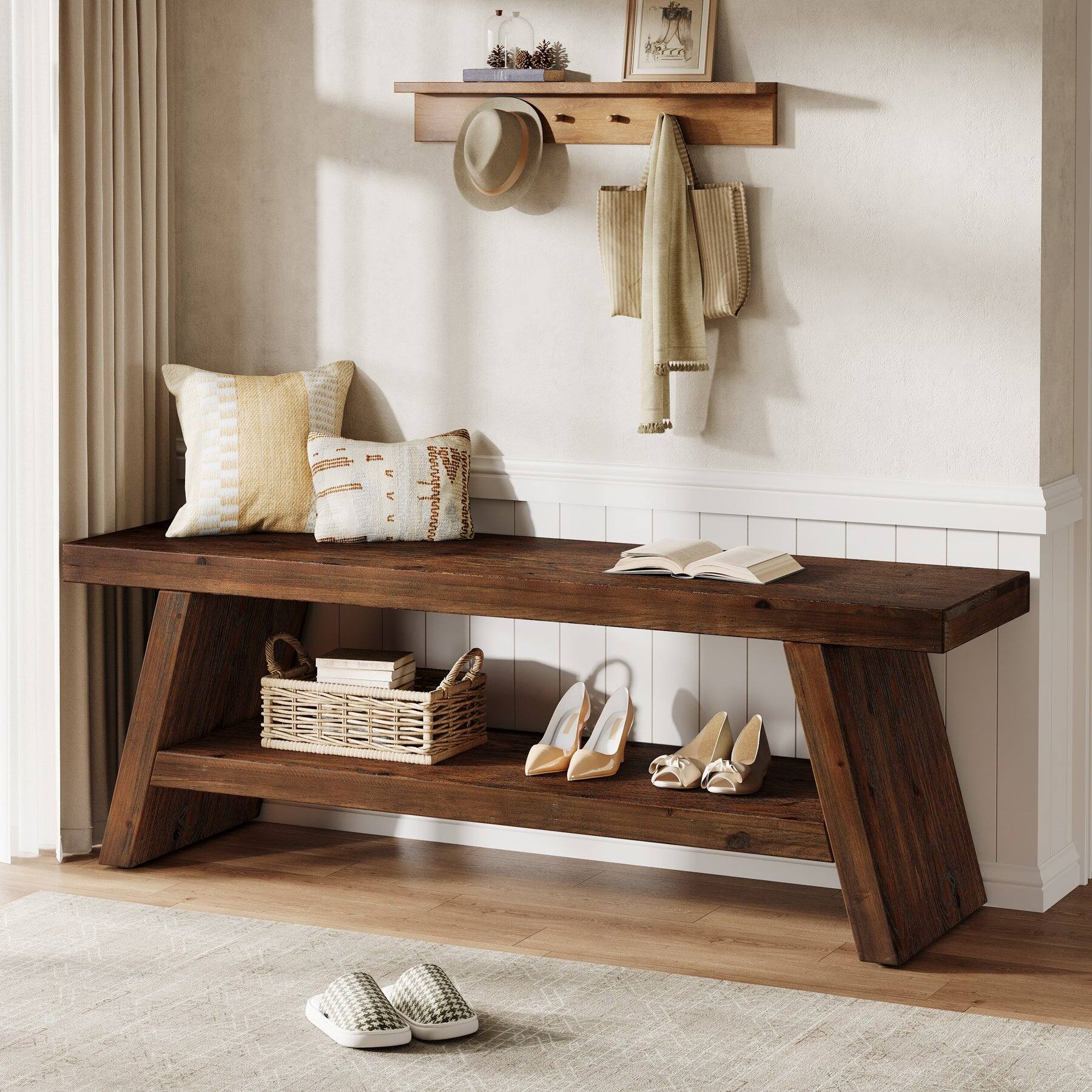 Tribesigns Office Reception Bench with Solid Wood Construction, Storage ...