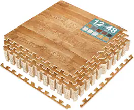 Sorbus - 3/8-Inch Thick 48 Sq. Ft. Wood Grain Floor Foam EVA Interlocking Mats Tiles w/ Borders - for Home, Trade Show - Pine