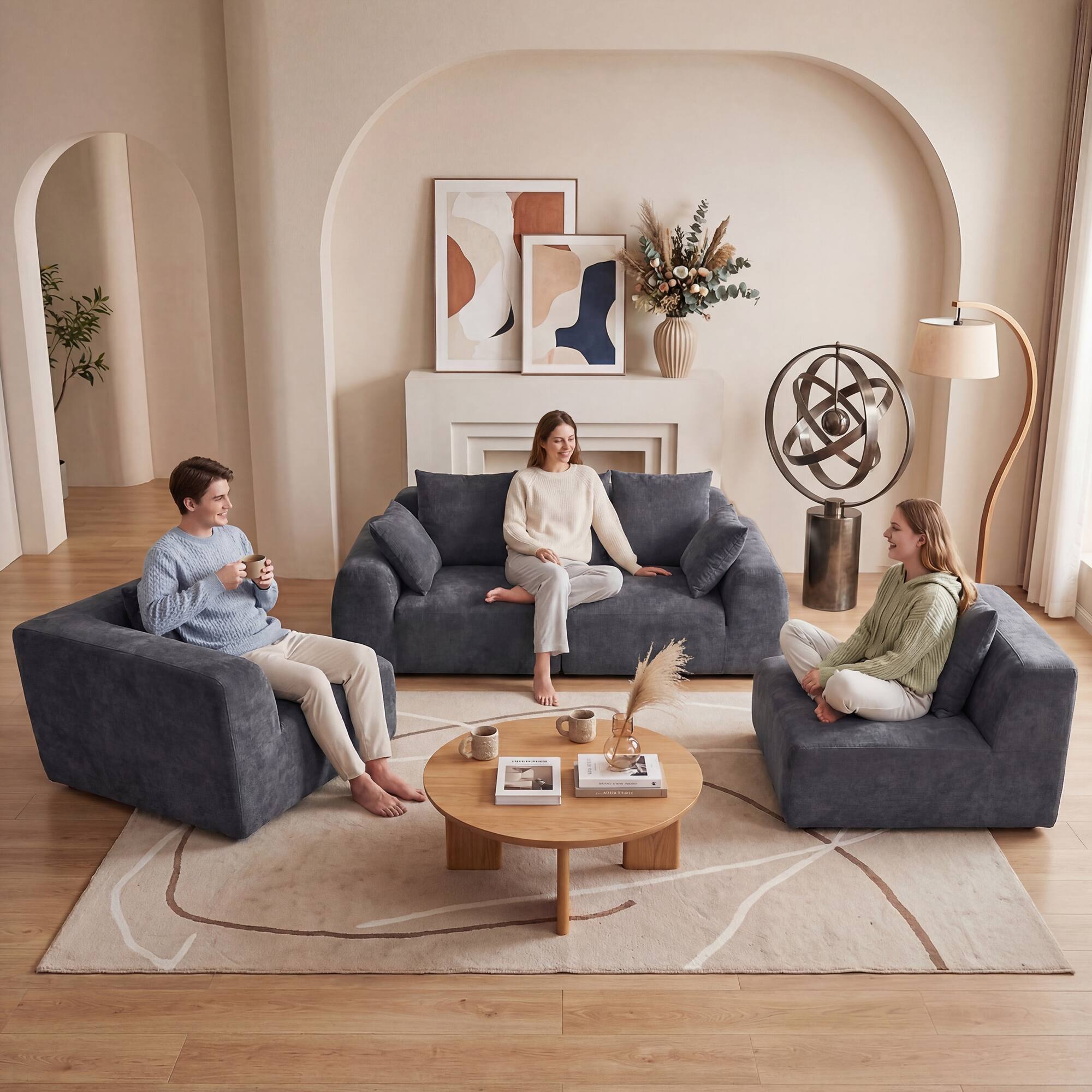 Anysun Oversized Cloud Velvet Curved Sectional Couch – 118