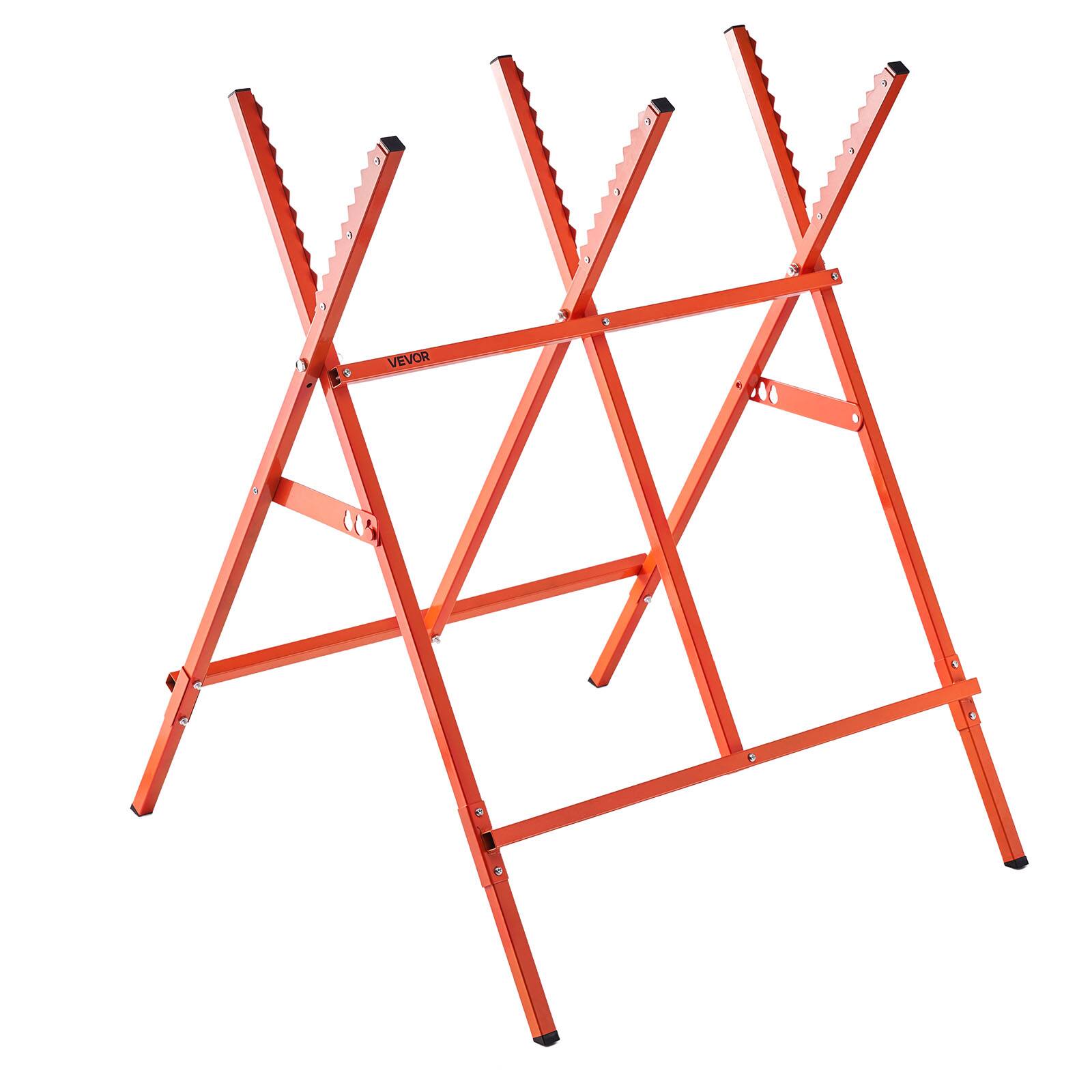 Alt View 5. VEVOR - Saw Horse, 1 Pack Folding Work Horse, 260 lbs Load Capacity Sawhorse with Heavy Duty Legs, Adjustable Height Sawhorse - Orange.