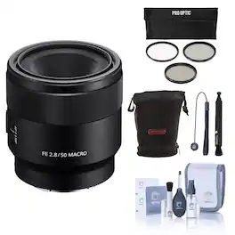 Bundle - FE 50mm f/2.8 Macro Lens for Sony E with Essentials Kit