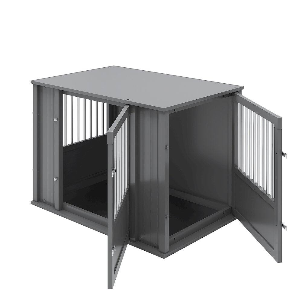 Angle. New Age Pet - Durable ECOFLEX Large Dog Crate with Flexible Door Placement in Black.