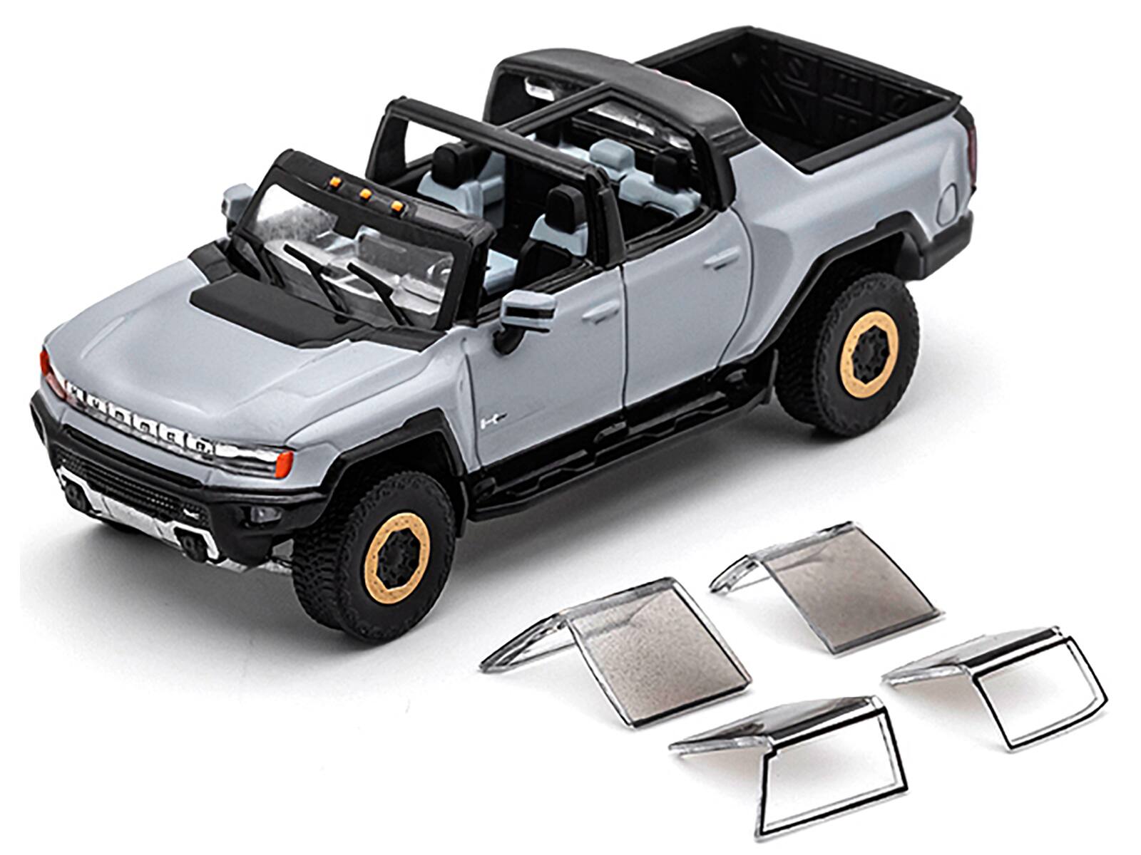 Angle. GCD - 2022 GMC Hummer EV Pickup Truck Gray 1/64 Diecast Model Car by GCD - Gray.