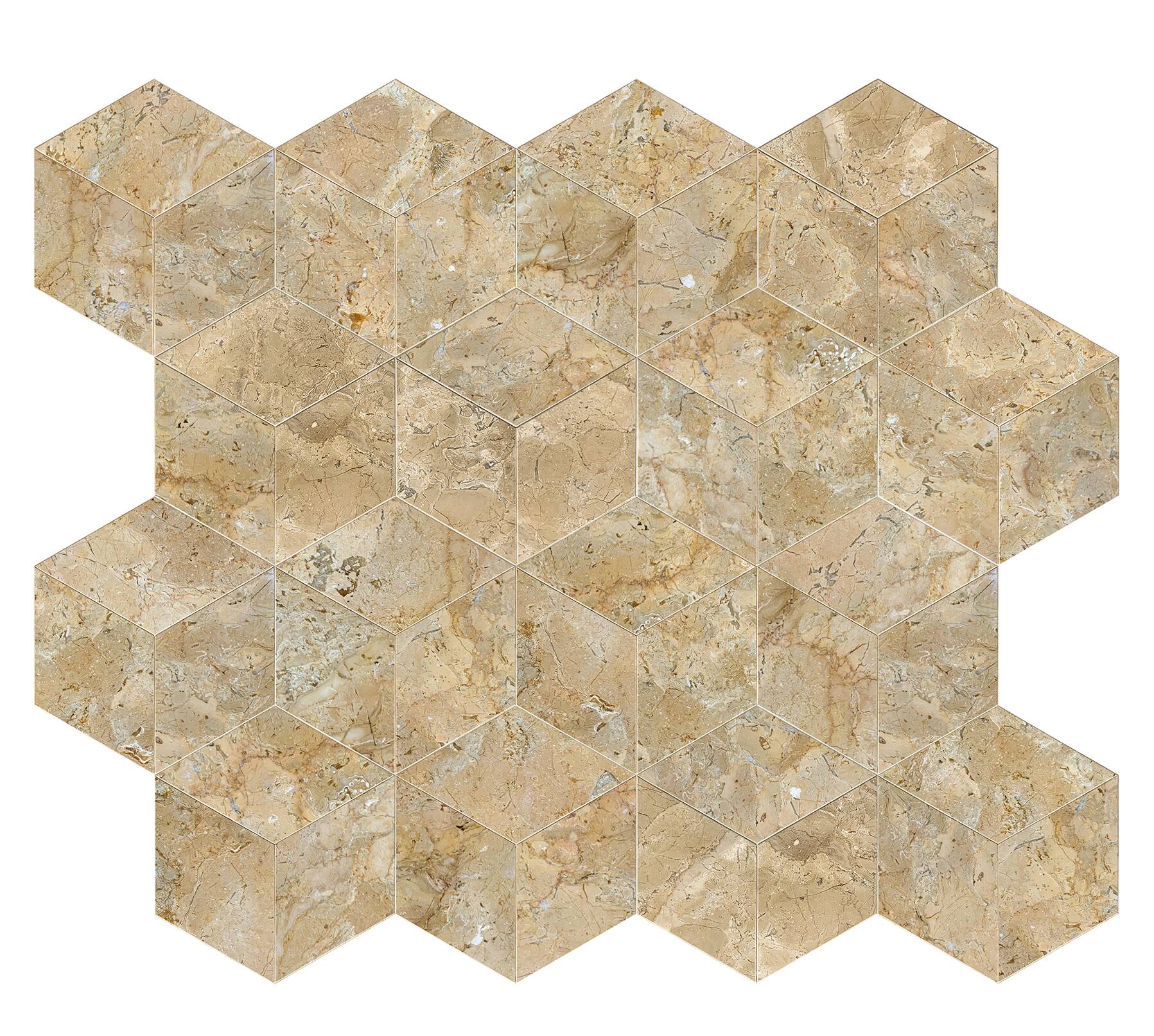 Alt View 4. APRILSOUL - Hexagon Gold Yellow Beige Natural Marble Tiles Polished - White.