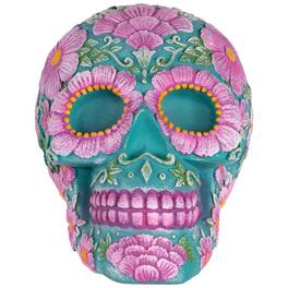Northlight - Day of the Dead Skull Coin Bank - 7.75" - Teal and Pink - Blue