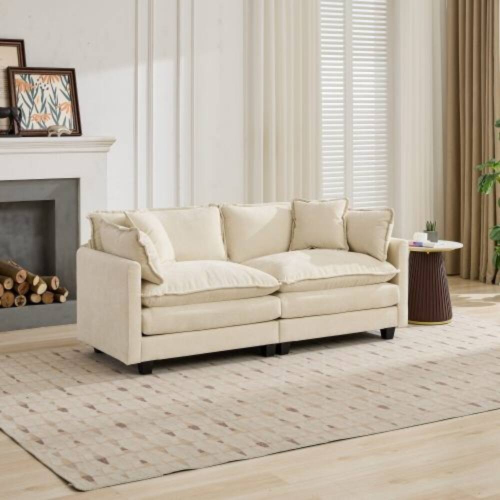 Angle. LUCKY ONE - Modular Cloud Sofa Loveseat Sectional Couch Chenille Fabric Double Layer Cushion - Beige.