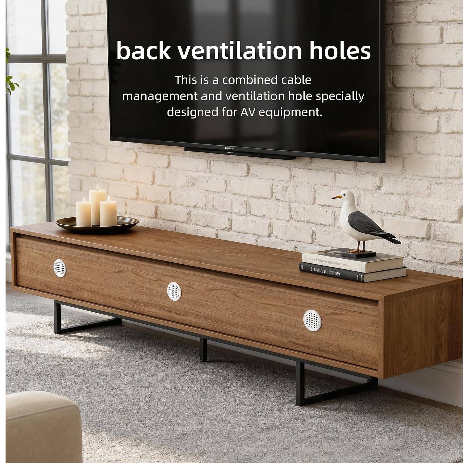 back ventilation holes

This is a combined cable management and ventilation hole specially designed for AV equipment.