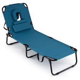 Costway - Folding Beach Sun Lounger with Face Hole & Removable Pillows, 4-Position Backrest - Blue