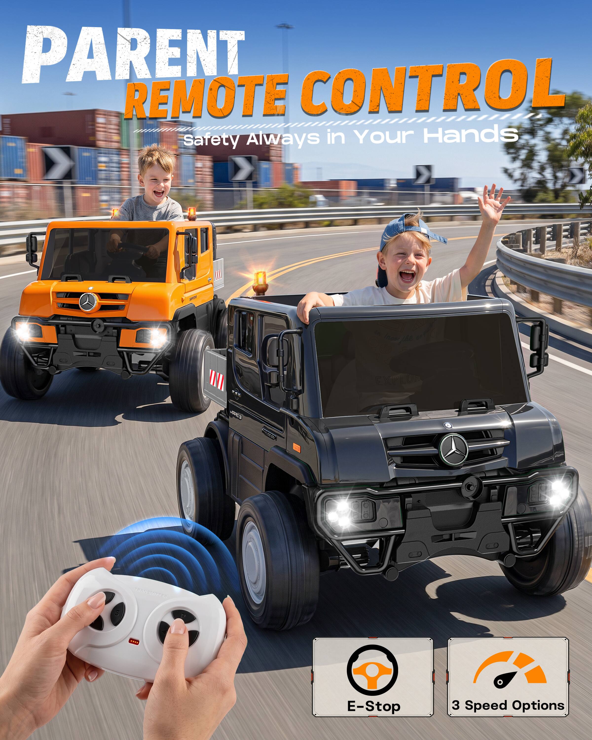PARENT REMOTE CONTROL  
Safety Always in Your Hands  

NO  
VIII  
EXPLU  
FORE  

E-Stop  
3 Speed Options